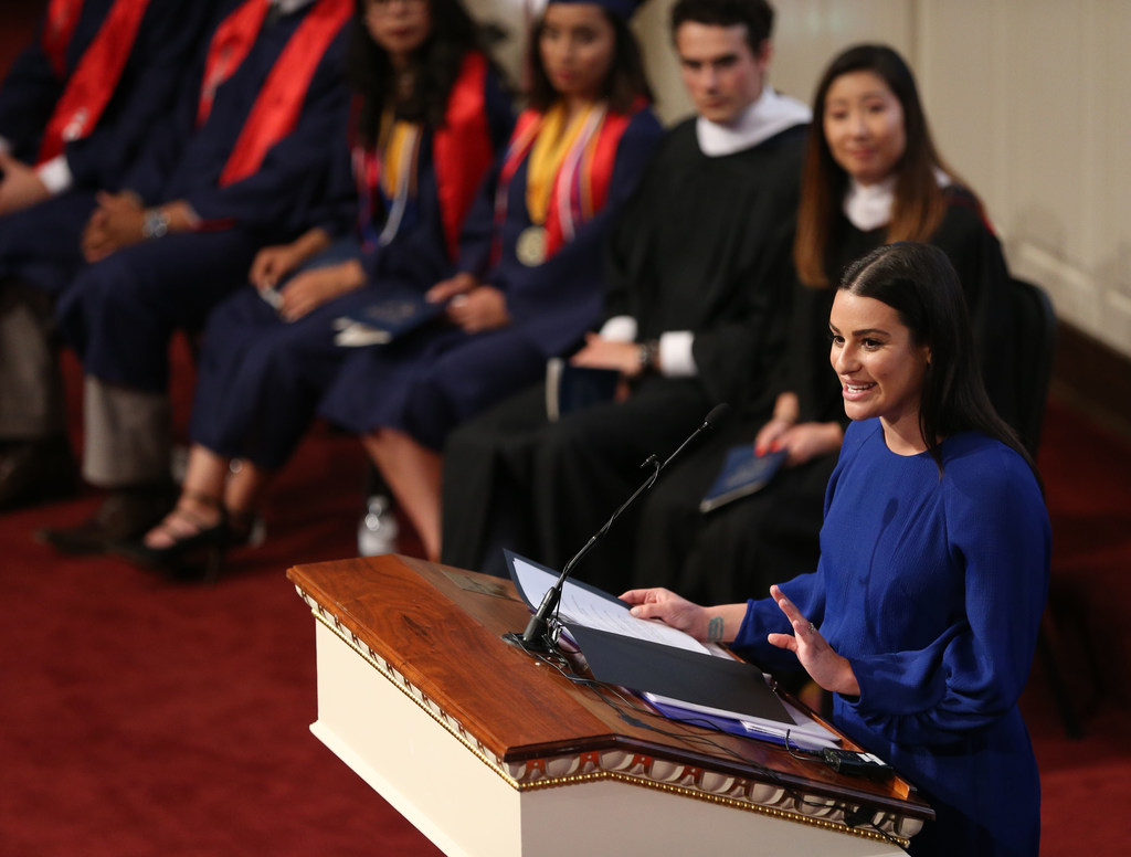 Watch Glee actress Lea Michele give a Dallas high school